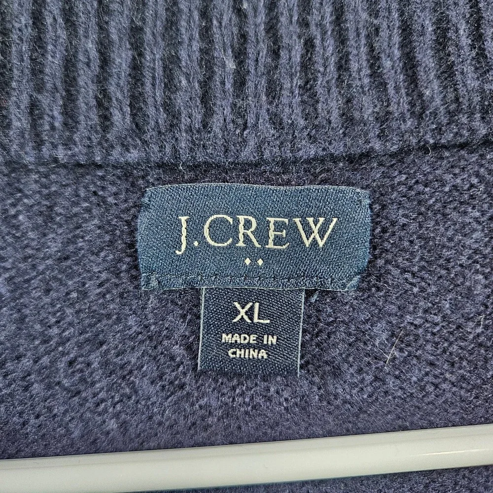 J.Crew Mens XL Navy Blue Lambswool Blend Henley‎ Sweater Raglan Sleeve Knit
